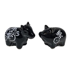 Cow‎ Pig Floral Salt Pepper Shaker Set Farm Country Cottage Folk Spanish Animals